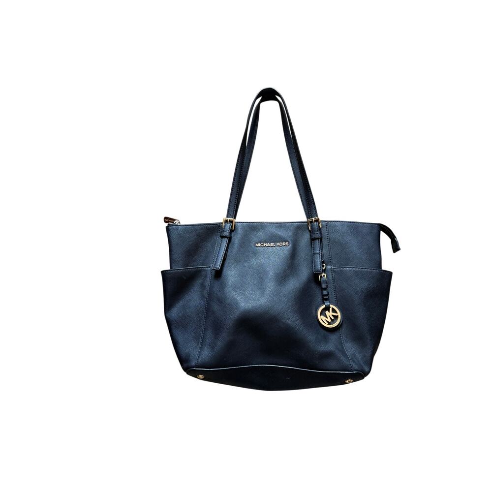 Michael Kors Jet Set Travel Tote Leather Black Shoulder Bag Gold Hardware
